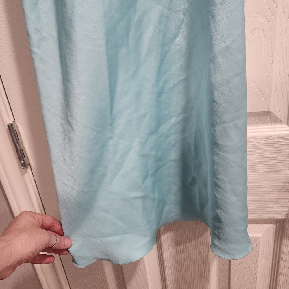 Vintage Victoria's Secret Slip Dress M Blue Satin Lace Chemise Nightgown - Picture 9 of 10